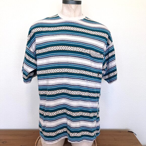 Retro Quicksilver Mens Striped Printed T-shirt - Short Sleeve -Size XL - Picture 1 of 11